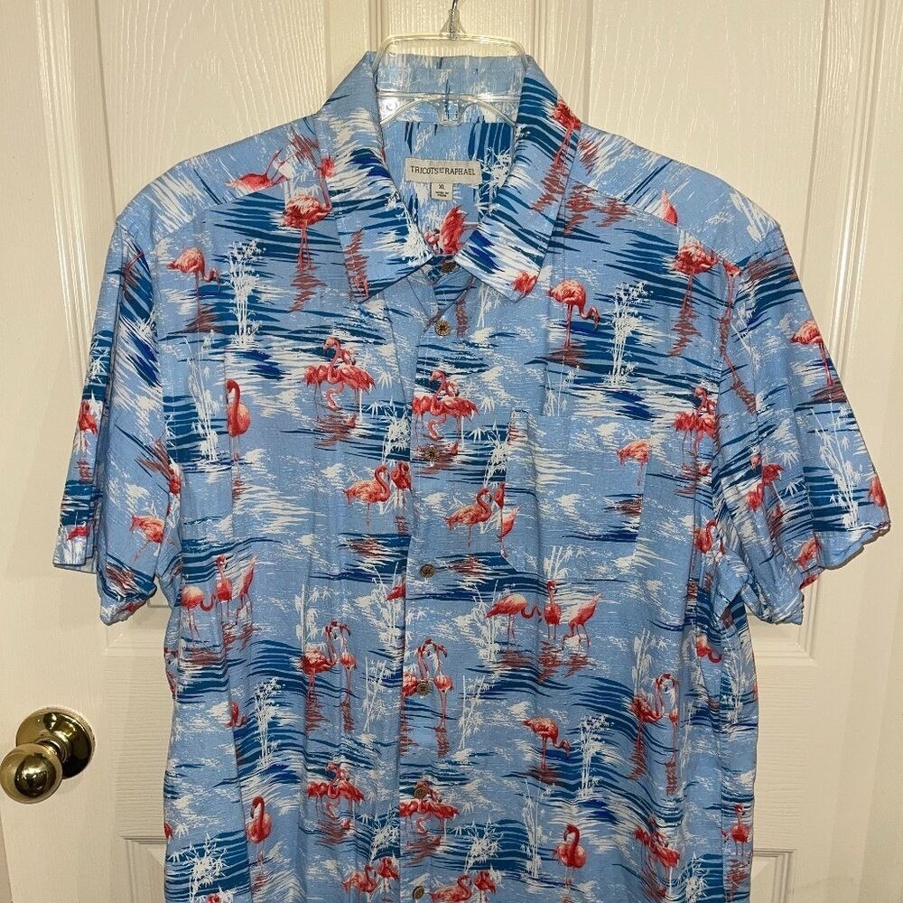 Tricots St Raphael Men's Flamingo XL Button Down Tropical Print